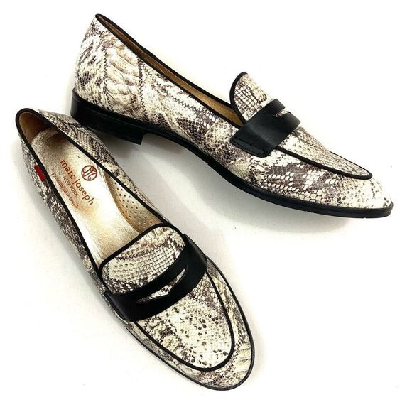 Snake Print Loafers - Black and Cream - Picture 1 of 13